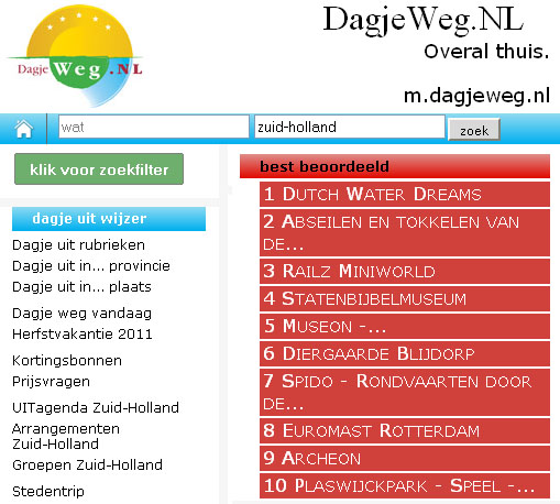 DagjeWeg.nl best beoordeelde attracties in Zuid-Holland